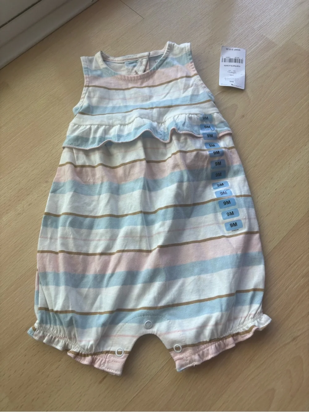 Carters baby girl 9M play suit romper one piece ruffle stripe pastel beach pool